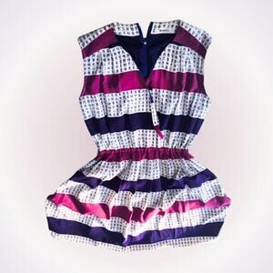 Vintage Asian Writing Striped V-Neck Mini Dress | Sz M